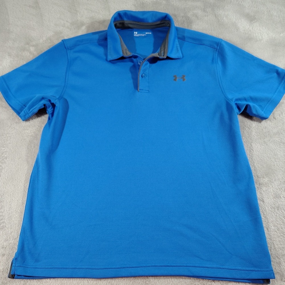 Under Armour Polo Shirt Men L Blue Golf Stretch Outdoor Preppy Classic Activity